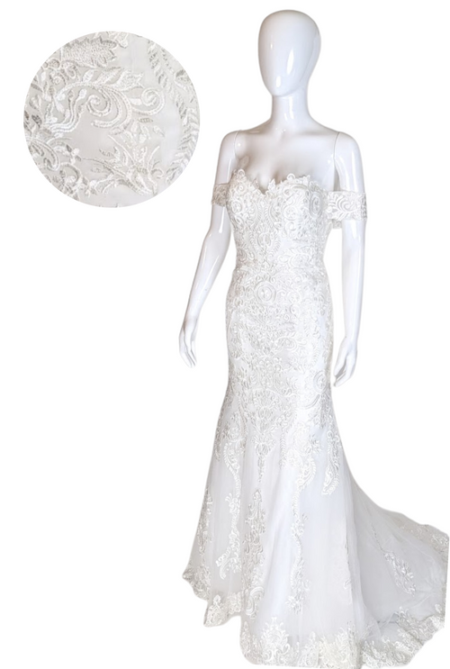 Marni TC2315: Modern lace mermaid wedding dress with off-shoulder sleeve
